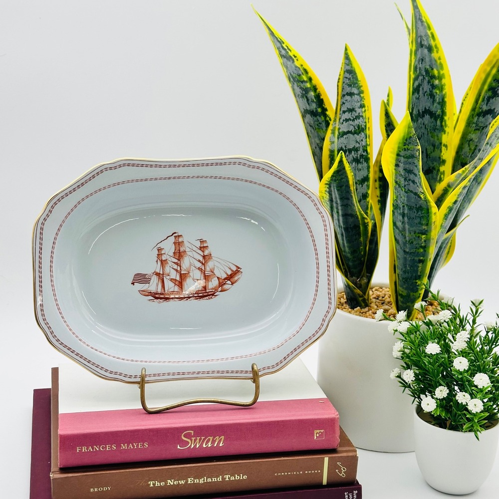 Vintage Spode Tradewinds Red Ship Grand Turk Vegetable 9.5" Bowl England Stone